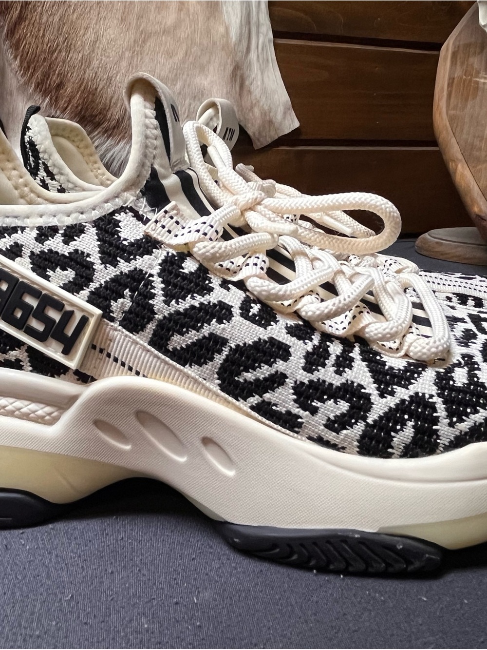 Women's Cream and Black leopard print Sneaker - Picture 6 of 9